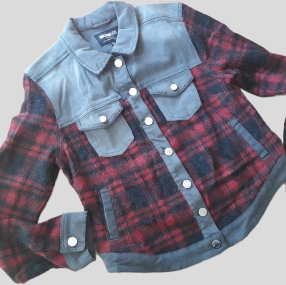 William Rast Hi-Low Denim & Plaid Jacket  SALE 20% OFF - Picture 1 of 6